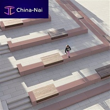 Contemporary public bench SYNOPS®woodenengineered stonemodular