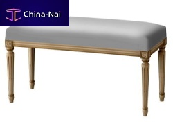 Louis XVI style upholstered bench wooden basegray