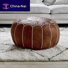 Contemporary pouf Moroccanleatherroundhandmade