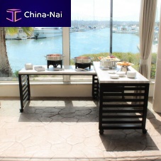 Contemporary table MOBILE NESTING BUFFETsolid woodstainless steellaminate