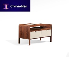 Contemporary bedside table MEAwoodenleatherwooden base