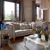 Classic sofa MAFALDA fabricbeigewooden