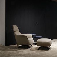 Contemporary armchair KAORIfabricleatherwooden