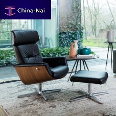 Contemporary office armchair EVOLUTIONleatherplywoodwith footrest