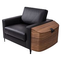 Contemporary armchair SADDLEBAGSfabricleathersolid wood