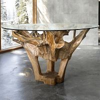Contemporary dining table HAVANAglassteak baseround