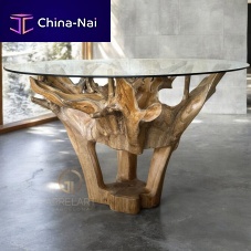 Contemporary dining table HAVANAglassteak baseround