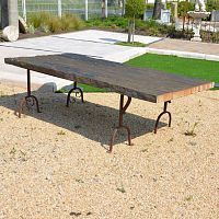 Contemporary table slatesolid wood baserectangular