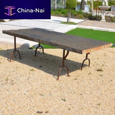 Contemporary table slatesolid wood baserectangular