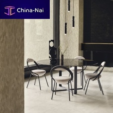 Contemporary dining table MUSICO tempered glassstainless steel baseround