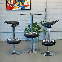 Original design high bar table VINTAGE tempered glasschromed metal baseround