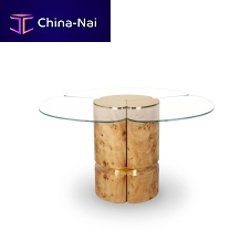 Contemporary dining table EUPHORIA glasswood veneer baseround