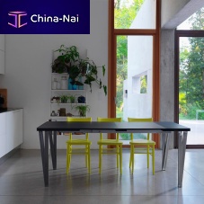 Contemporary table Ma.Rewood veneerceramicpainted metal base