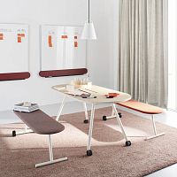 Contemporary work table DEEMwoodenmetal baseoval