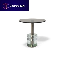 Contemporary pedestal table LAGUNAglassmetal basecircular