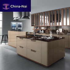 Contemporary kitchen NOISETTE laminatewalnutisland
