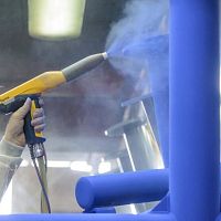 Steel powder coating for industrial applications