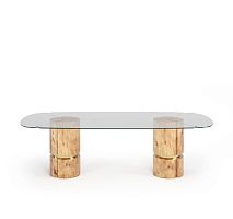Contemporary dining table EUPHORIAglasspoplar root basepolished brass base