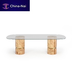 Contemporary dining table EUPHORIAglasspoplar root basepolished brass base