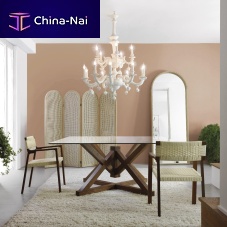 Contemporary table MONACOtempered glasssolid wood basesquare