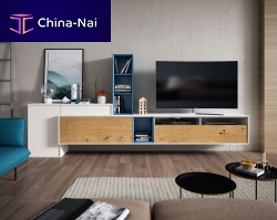 Contemporary living room wall unit 20 COVERwoodenfor TVilluminated