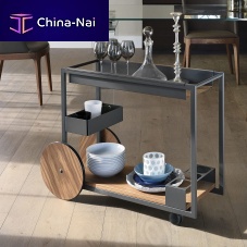 Home service trolley BRANDYoakwalnutlacquered steel