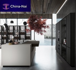 Contemporary kitchen AMARIwood veneersolid woodsmoked glass