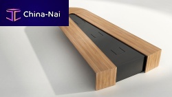 Contemporary boardroom table ROMwoodenwooden basewith integrated electrical outlet
