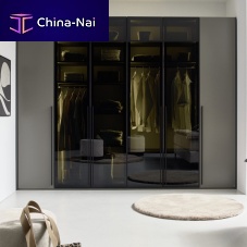 Contemporary wardrobe AIRLINElacquered woodglasswith swing doors