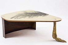 Original design coffee table OSTRICH FOOTwoodenbrasshome