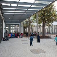 Entrance canopy metalglassinclined