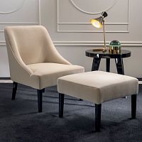 Traditional fireside chair VICKYfabricwith footrestbeige