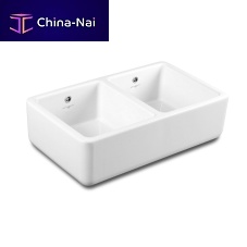 Double kitchen sink 2475without drainboardceramicapron-front