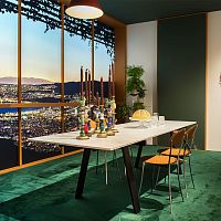 Contemporary table AMBROSIANO oaktempered glasslaminate