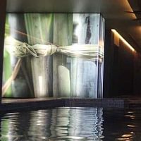 Backlit glass panel HOTEL SACCHARUMlaminatedpatternedwith digital printing