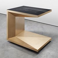 Contemporary work table M.PODtempered glasssteel basebrass base