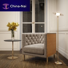 Chesterfield armchair Calliefabricleatherlacquered wood