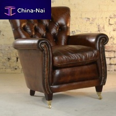Chesterfield armchair COLERIDGEleatherfabricon casters