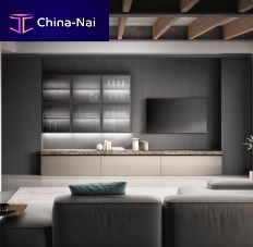 Contemporary TV wall unit BLUNA smoked glasslacquered metallacquered aluminum