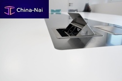 Contemporary boardroom table Solid Surfacerectangularwith integrated electrical outlet