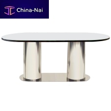 Contemporary dining table Aspenpolished stainless steelpolished stainless steel baseoval