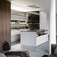 Contemporary kitchen PURE : S2 + SElacquered woodwood veneerisland