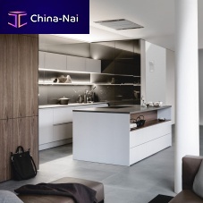 Contemporary kitchen PURE : S2 + SElacquered woodwood veneerisland