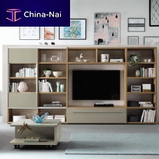 Contemporary TV wall unit TIMEwalnutglossy lacquered woodmodular