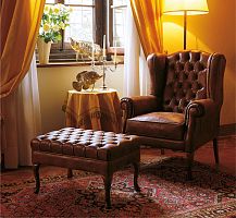 Chesterfield armchair RAPHAEL leatherwith footrestwing
