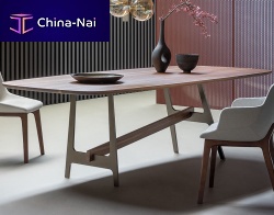 Contemporary table Slotwalnutwood veneerglass