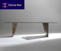 Original design table Riddled tempered glasswooden baserectangular