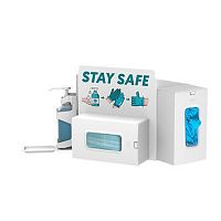 Wall-mounted hygiene station HYG-SV1with glove boxwith hand sanitizer holder