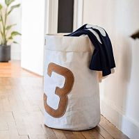 Leather laundry basket Camel fabricrecycled sailcloth
