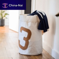 Leather laundry basket Camel fabricrecycled sailcloth